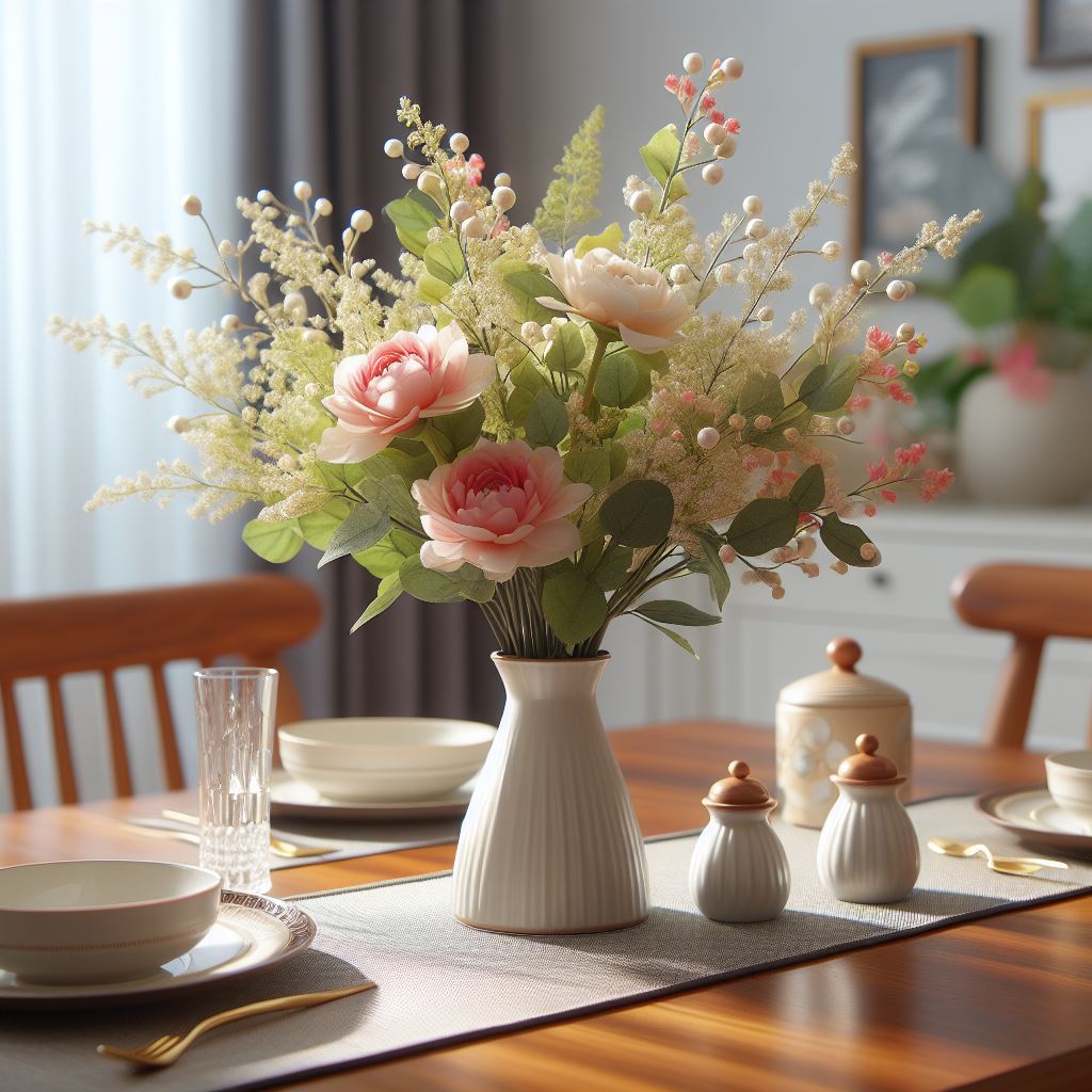 Arranjo de flores artificiais para mesa de jantar