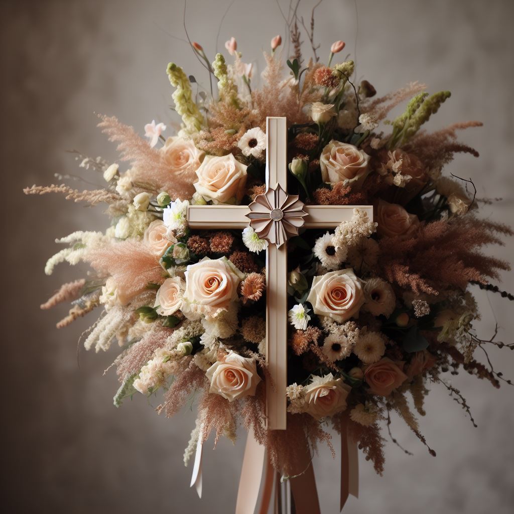 onde comprar Arranjo flores com forma Cruz valor