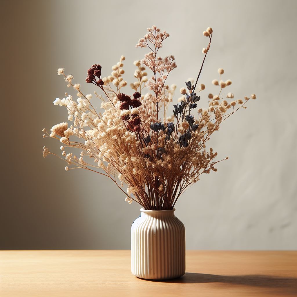 Arranjo de flores secas para mesa simples barato