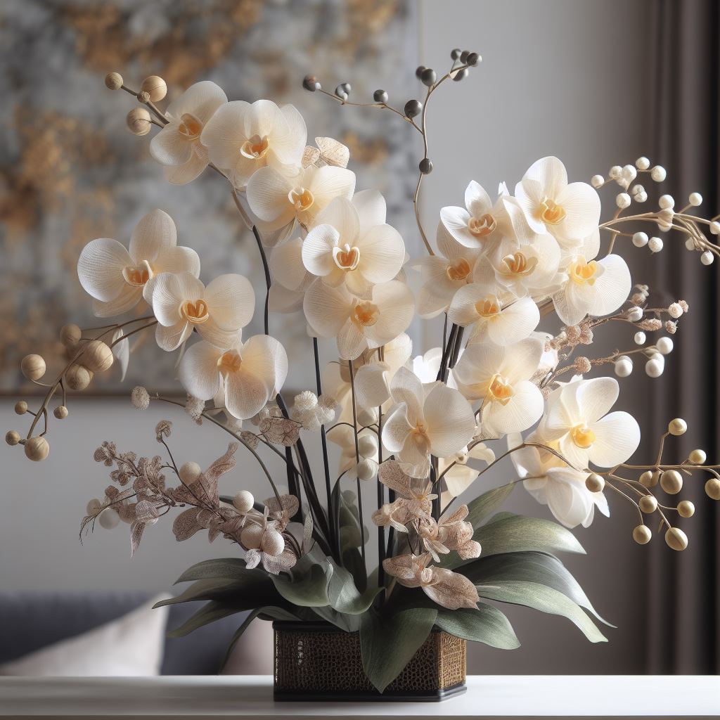 Arranjo de orquideas artificiais para mesa