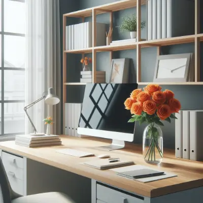 teletrabalho home office com rosas laranjas