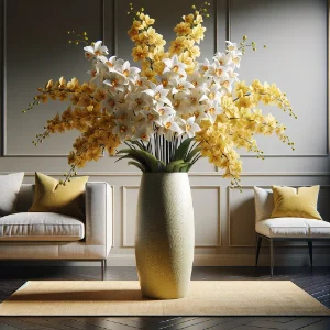 Arranjo de orquideas artificiais para decorar sala de estar