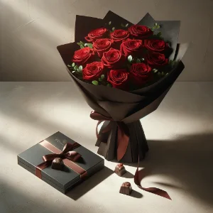 Bouquet de chocolates e rosas colombianas entrega