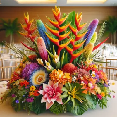 arranjo colorido artificial flores tropicais