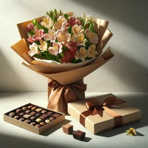 buque de alstroemerias com chocolate preco