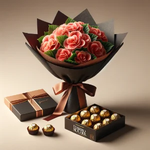 buque de chocolate com flores bombom