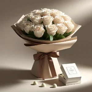 buque de flor e bombom ouro branco