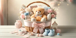 cesta com flores e chocolate para rescem nascido