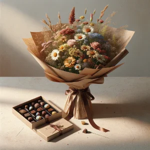 entrega buque de flores do campo com chocolate