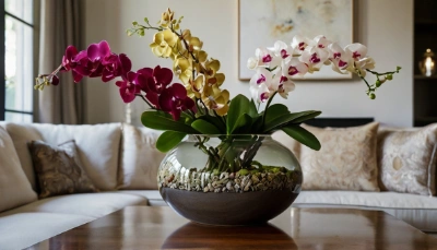 jarro com flores artificiais para sala de estar