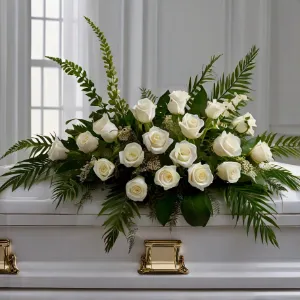 arranjo de rosas e palma para velorio