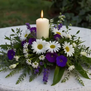 arranjo margaridas e violetas funeral